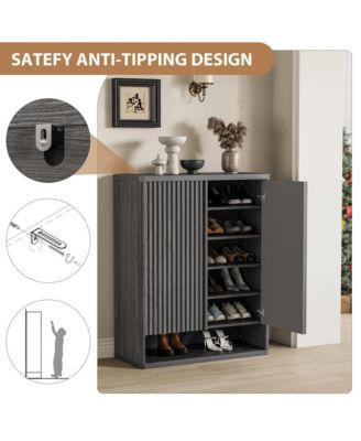 2Pcs Large Shoe Storage Cabinet with Adjustable Shelves, Wooden Shoe Organizer with Fluted Door Holds 25–30 Pairs for Entryway and Living Room