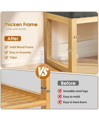 Upholstered Wooden Ottoman Bench, Shoe Changing Bench, Rustic Entryway Shoe Bench for Bedroom, Living Room, Entryway