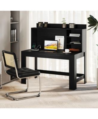 Modern Computer Desk with Hutch and Storage Shelves