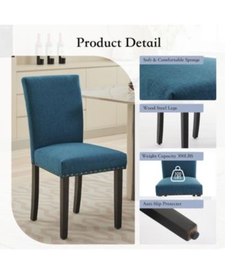 Set of 4 Linen Upholstered Parsons Dining Chairs with Nailhead Trim, Kitchen and Dining Room Seating