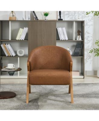 Mid-Century Modern Linen Upholstered Reading Armchair with Solid Wood Frame