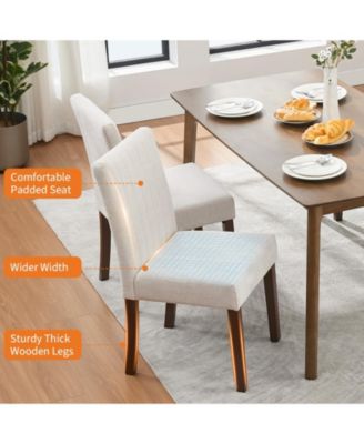 Set of 6 Modern Linen Fabric Upholstered Dining Chairs, Kitchen Side Chairs with Solid Wood Legs
