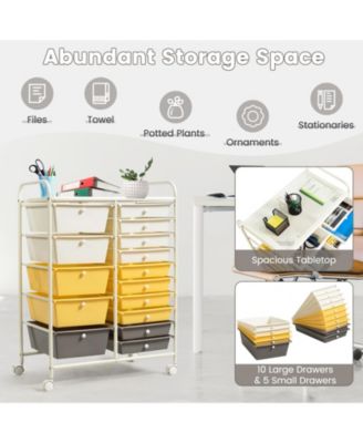 Fifteen Drawer Utility Rolling Storage Cart for Multi Use