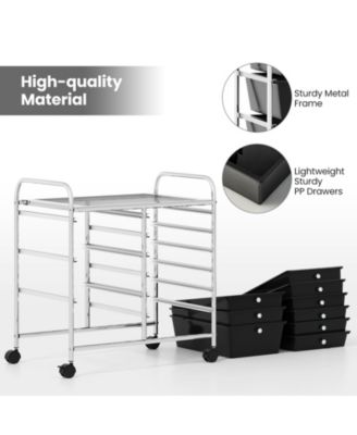Nine Drawer Rolling Storage Cart with Metal Frame Organizer