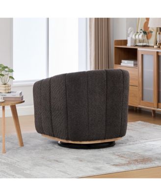 31.89" Modern Chenille Swivel Barrel Chair with Metal Base, Tufted Pumpkin-Shape Club Armchair for Living Room, Bedroom
