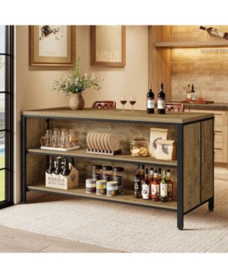 62.99" Kitchen Island with Storage and Seating - Farmhouse Stationary Island Table, Large Countertop and Sturdy Metal Frame