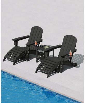 Folding Adirondack Chair Set of 4 with Ottoman HDPE Outdoor Patio Chair with Cup Holder All Weather Resistent Wooden Textured for patios, Decks