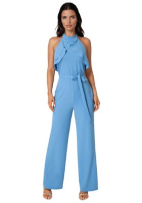 Women's Scuba Crepe Ruffled Halter Jumpsuit