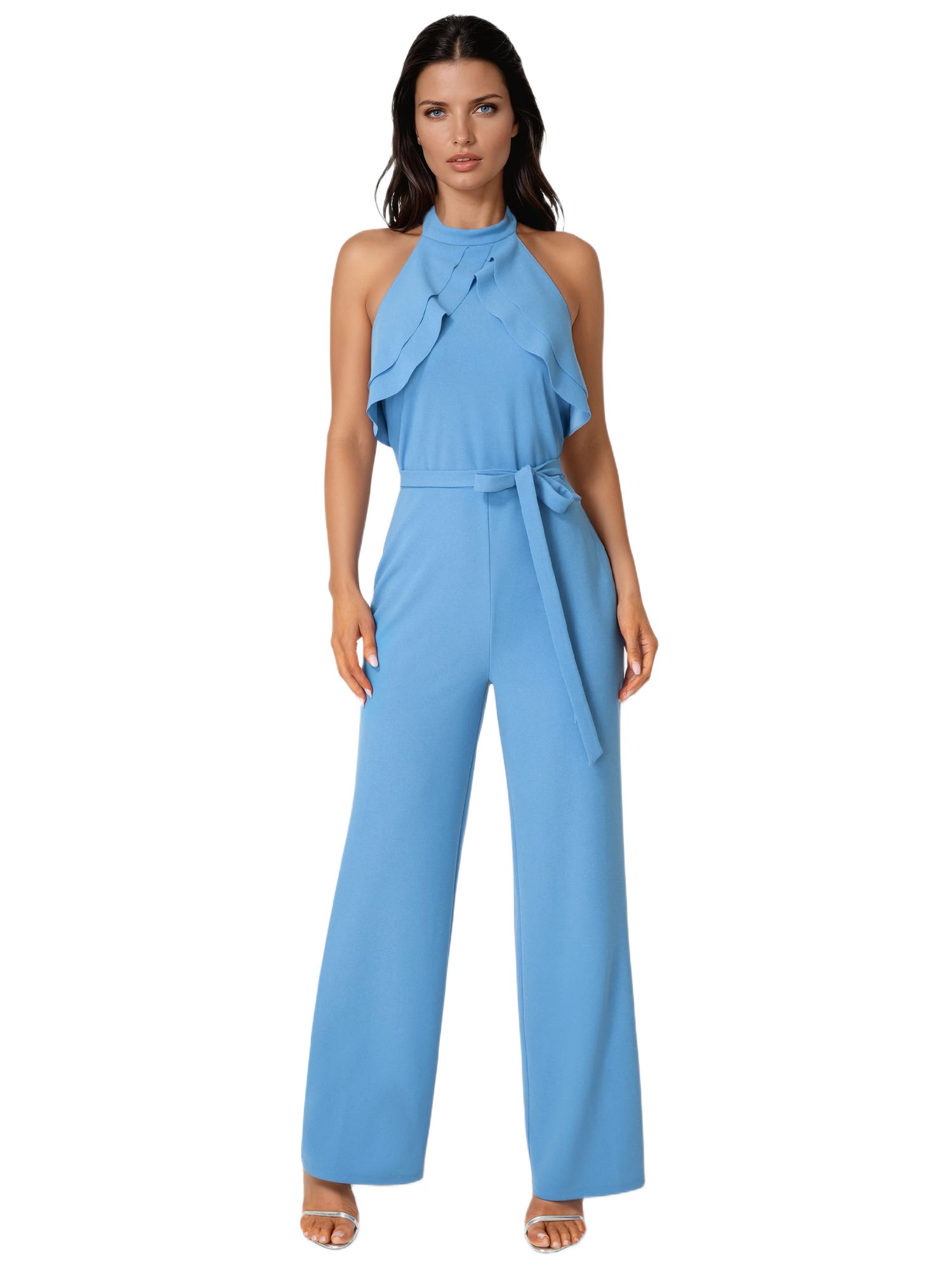 Women's Scuba Crepe Ruffled Halter Jumpsuit