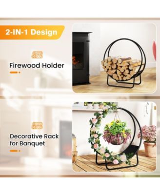 Firewood Log Hoop 20 Inch Round Heavy-duty Metal Curved Log Rack with Stand