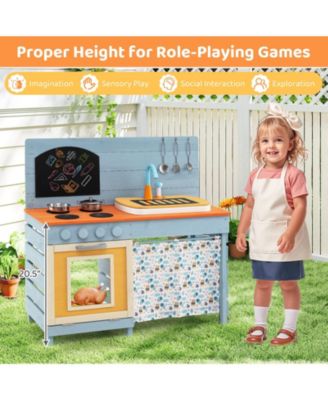 Wooden Toy Kitchen Playset with Removable Faucet & Cooking Accessories for Kids
