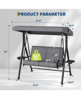 Adjustable 2-in-1 Outdoor Patio Swing Chair with Canopy, 2-Seat Porch Swing, Cup Holders, Thick Removable Cushions