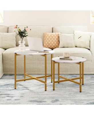 Round Coffee Table Set of Two with Metal Frame