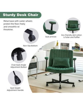 Velvet Criss Cross Armrest Office Chair with Wheels, Comfortable for Home Office, Reading and Vanity