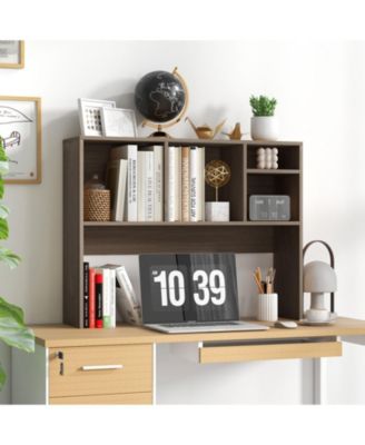 Computer Desktop Bookcase with 4 Cubbies and Open Back Compartment