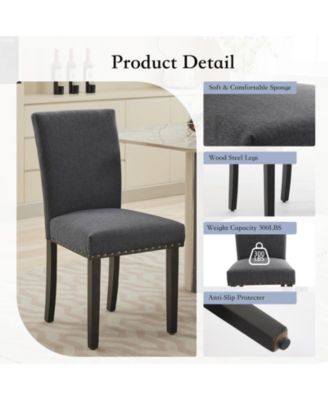 Set of 6 Linen Upholstered Parsons Dining Chairs with Nailhead Trim, Kitchen and Dining Room Seating