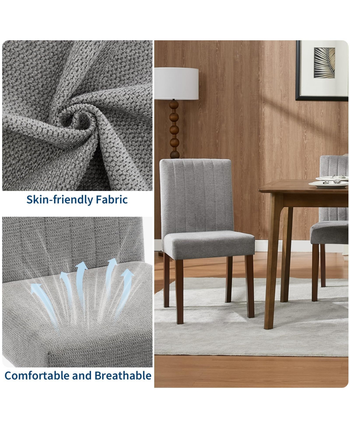 gaomon Set of 4 Modern Linen Fabric Upholstered Dining Chairs, Kitchen Side Chairs with Solid Wood Legs