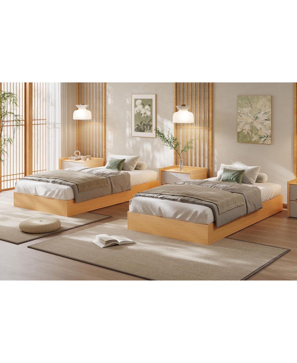 gaomon Wood Platform Bed Frame, Wooden Frame Without Headboard, Slat Support, No Box Spring Needed