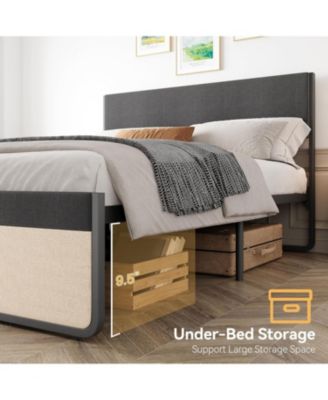 Platform Bed Frame Upholstered Headboard with 2 Large Drawers Metal Slats No Noise No Box Spring Easy Assembly