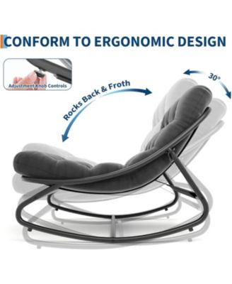 Oversized Papasan Rocking Chair, E-Coated Iron Egg-Shaped Recliner, Cushion, 450 lbs Capacity, Outdoor/Indoor, Easy Assembly