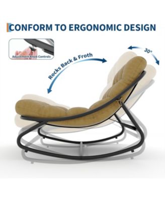 Oversized Papasan Rocking Chair, E-Coated Iron Egg Recliner, Cushion, 450 lbs Capacity, Indoor/Outdoor Lounge