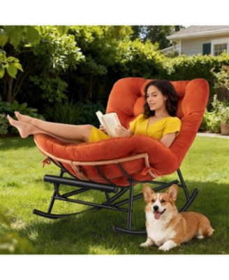 Oversized Patio Rocking Chair, 400lb Heavy Duty with Thick Cushion, Manual Recliner, Extra Wide, Outdoor/Indoor Use
