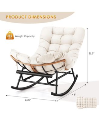 2-Pack Papasan Rocking Chair with Footrest, Oversized Rattan Chair with Removable Cushion and Metal Frame, For Patio and Indoor