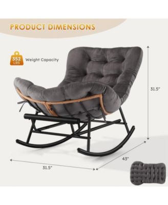 2-Pack Papasan Rocking Chair with Footrest, Oversized Rattan Chair with Removable Cushion and Metal Frame, For Patio and Indoor