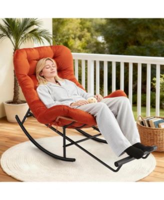 2-Pack Papasan Rocking Chair with Footrest, Oversized Rattan Chair with Removable Cushion and Metal Frame, For Patio and Indoor