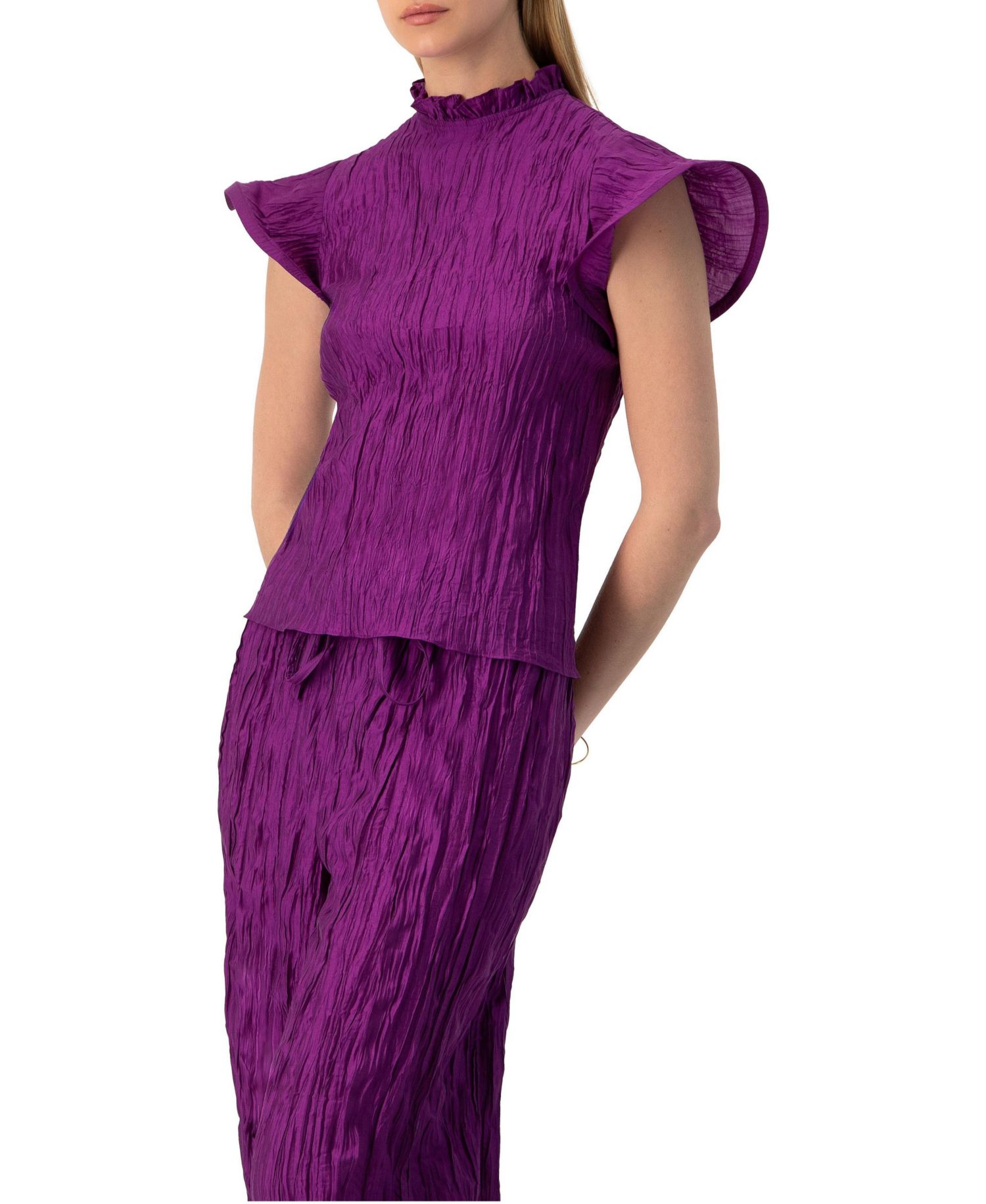 Women's Straight Blouse with Ruffle Short Sleeves