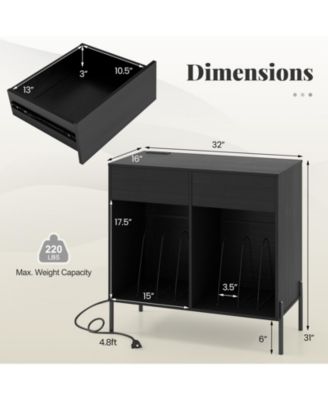 Record Player Stand with Power Outlets Double Wide Turntable Stand Vinyl Record Storage Table