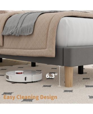  Bed Frame with Adjustable Headboard, Velvet Upholstered Platform Bed Frame Twin Size, Vertical Channel Tufted, Strong Wooden Slats