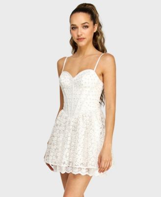 Juniors' Sweetheart Neck Embroidered Mini Dress