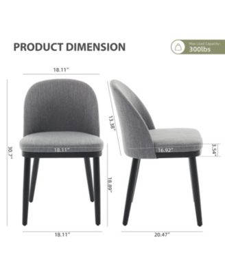 Set of 2 Modern Fabric Upholstered Dining Chairs with Curved Back and Wood Legs