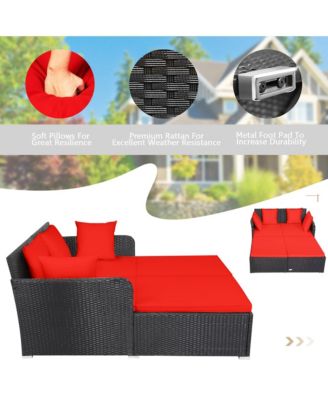 Rattan Patio Daybed Loveseat Sofa Yard Outdoor w/ Cushions Pillows