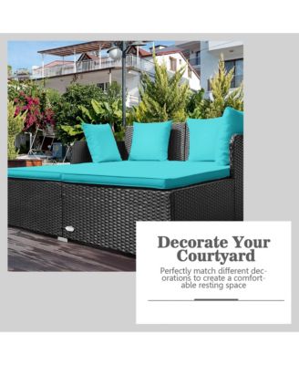 Rattan Patio Daybed Loveseat Sofa Yard Outdoor w/ Cushions Pillows