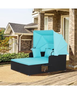 Patio Hand-Woven PE Wicker Daybed Outdoor Loveseat Sofa Set w/ Cushions