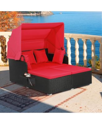 Patio Hand-Woven PE Wicker Daybed Outdoor Loveseat Sofa Set w/ Cushions