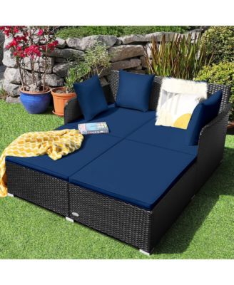 Rattan Patio Daybed Loveseat Sofa Yard Outdoor w/ Cushions Pillows