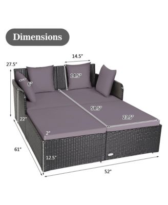 Rattan Patio Daybed Loveseat Sofa Yard Outdoor w/ Cushions Pillows