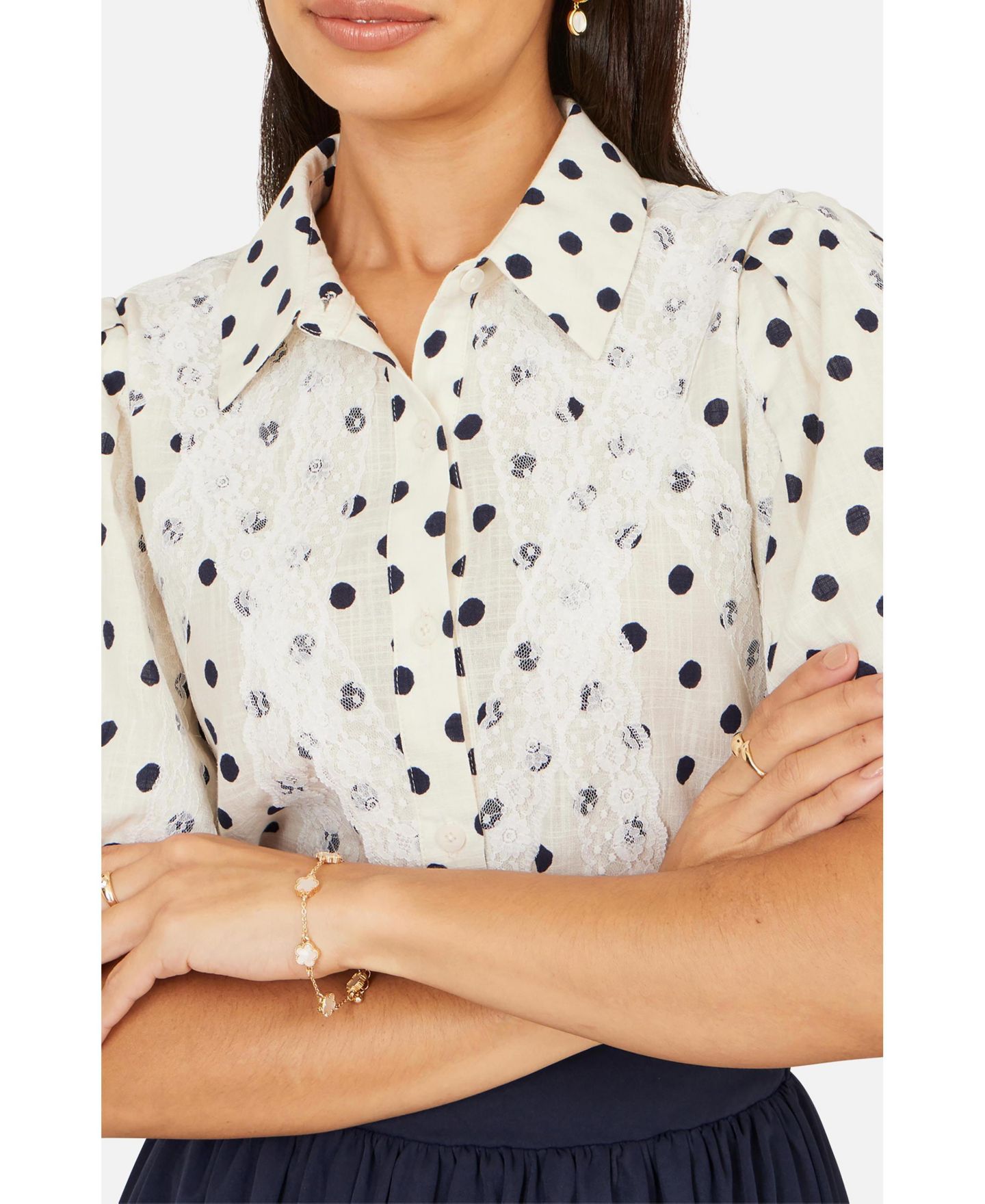 Женская рубашка Yumi Polka Dot Lace Boxy, цвет: Белый — фото 5
