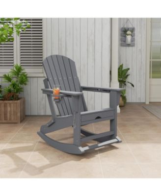 Set of 4 Folding Adirondack Rocking Chairs with Footrest and Retractable Ottoman, Outdoor Chairs for Deck or Porch