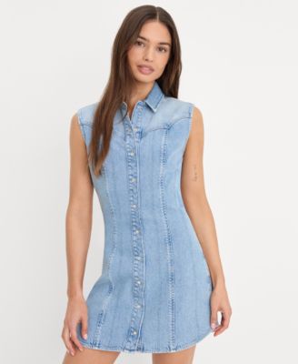Women's Dolly Sleeveless Collared Neck Denim Dress
