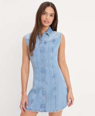 denim dress with collar Mini - Peter Pan Collar Denim Dress trimmed collar Ruffle Collar Denim Dress Blue