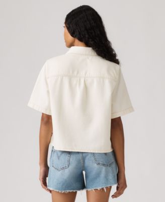 Women's Short-Sleeve Cropped-Fit Denim Shirt