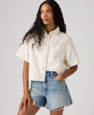 Women's Short-Sleeve Cropped-Fit Denim Shirt