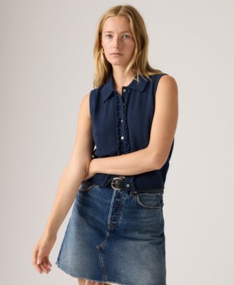 Women's Super Soft Mini Ruffle-Sleeveless Collared Vest