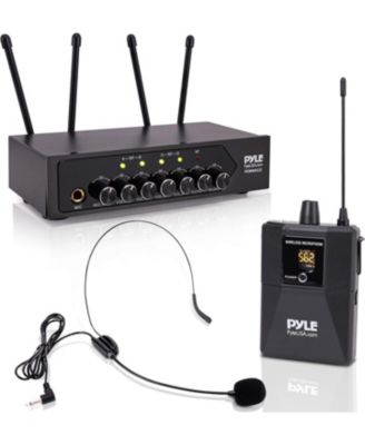 UHF Wireless Microphone System with Bluetooth - (4) Beltpacks and (4) Headset Mics PDWM4122