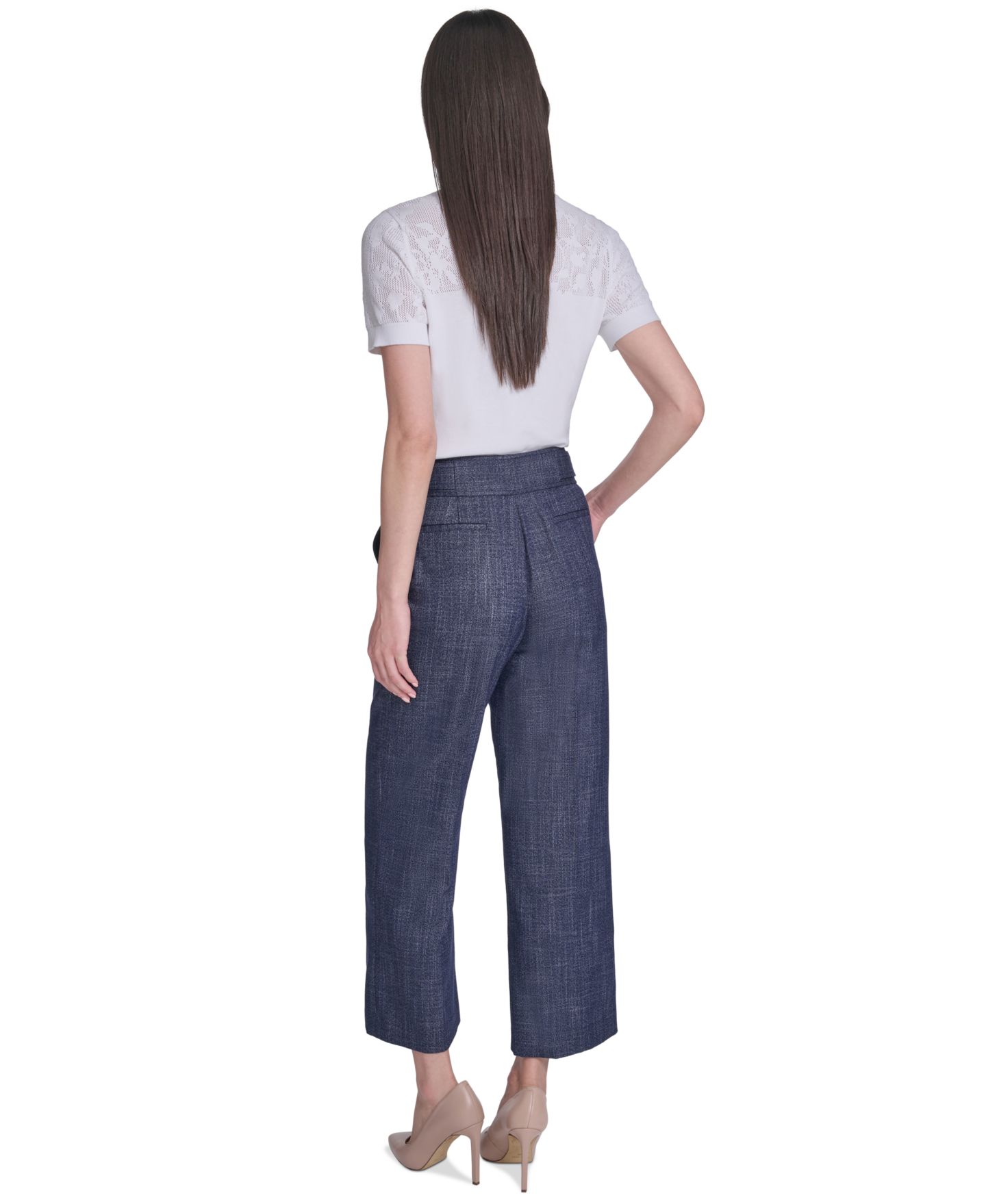 Женские брюки Tommy Hilfiger Tabbed Waistband, цвет: Тёмно-синий / Слоновая кость — фото 6