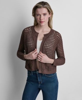 Women's Open-Stitch Drop-Shoulder Cardigan Sweater